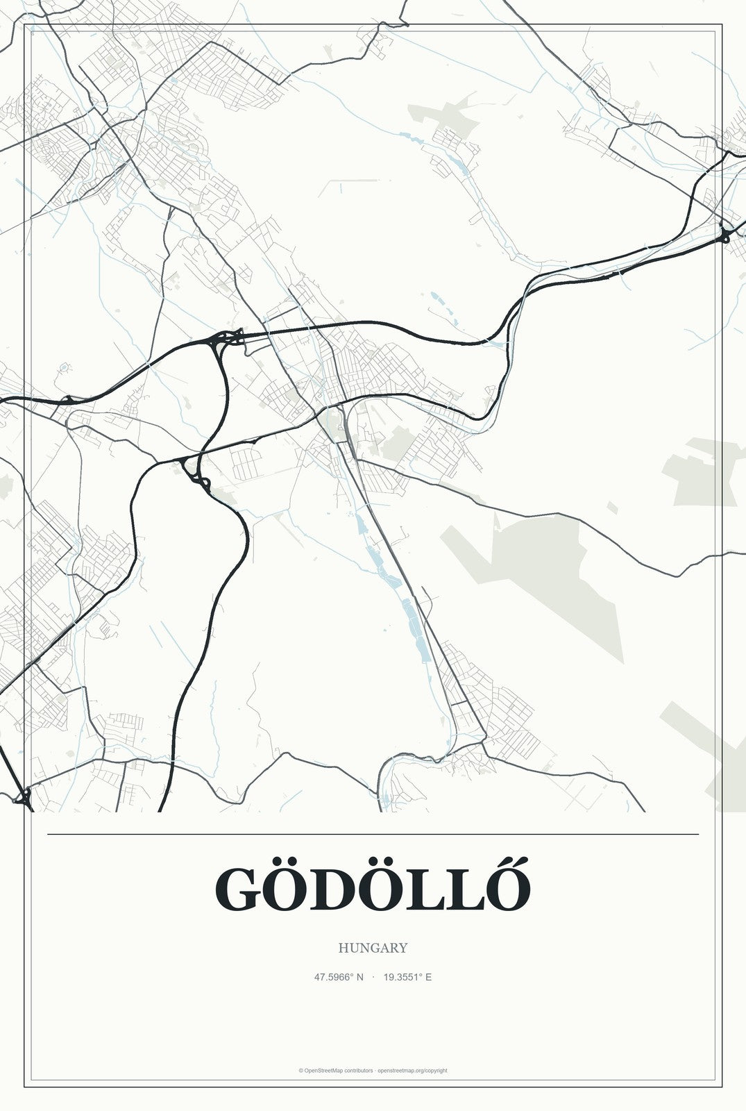 Gödöllő, Hungary City Map Aluminum Sign in Gallery Air style