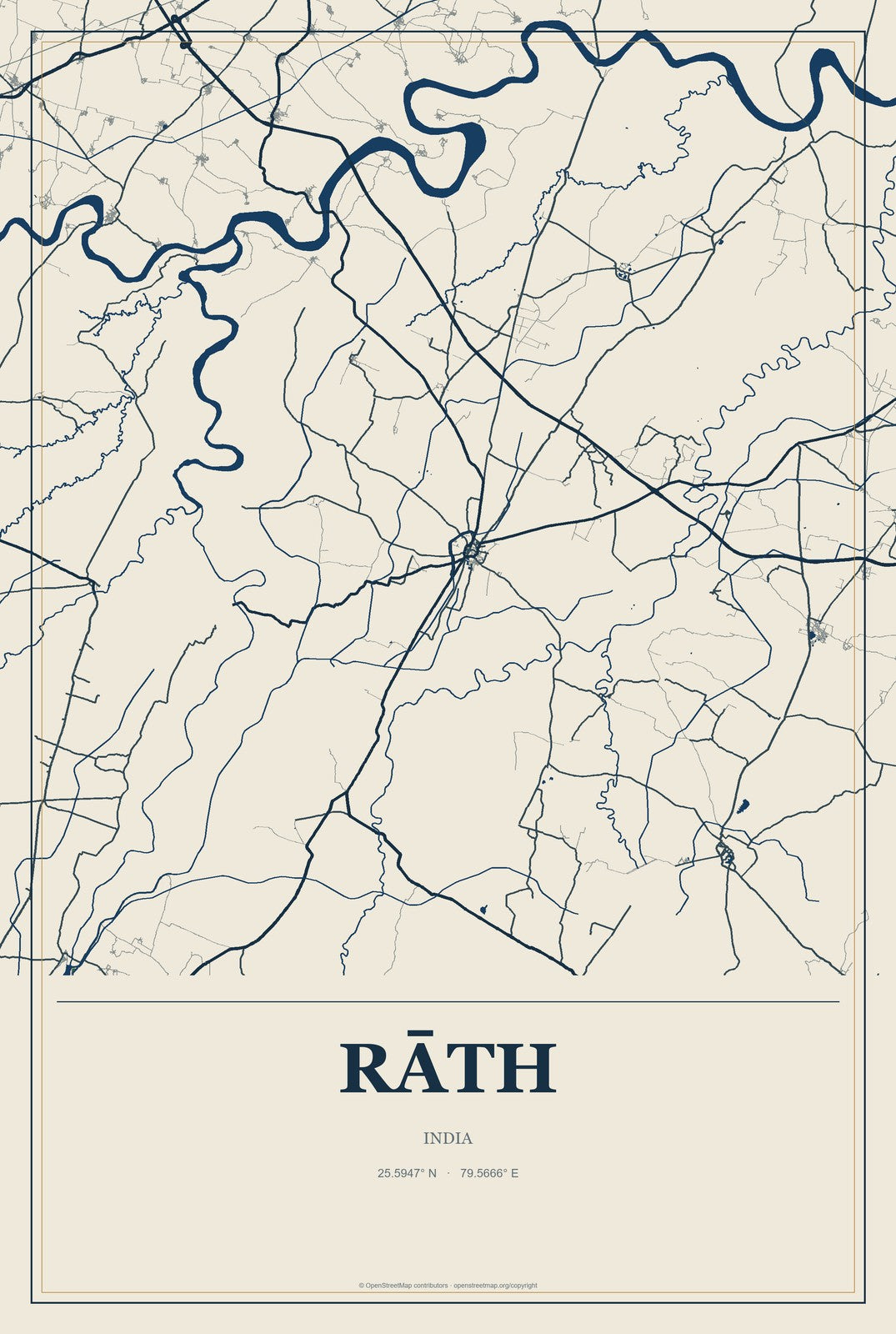 Rāth, India City Map Aluminum Sign in Coastal Cutout style