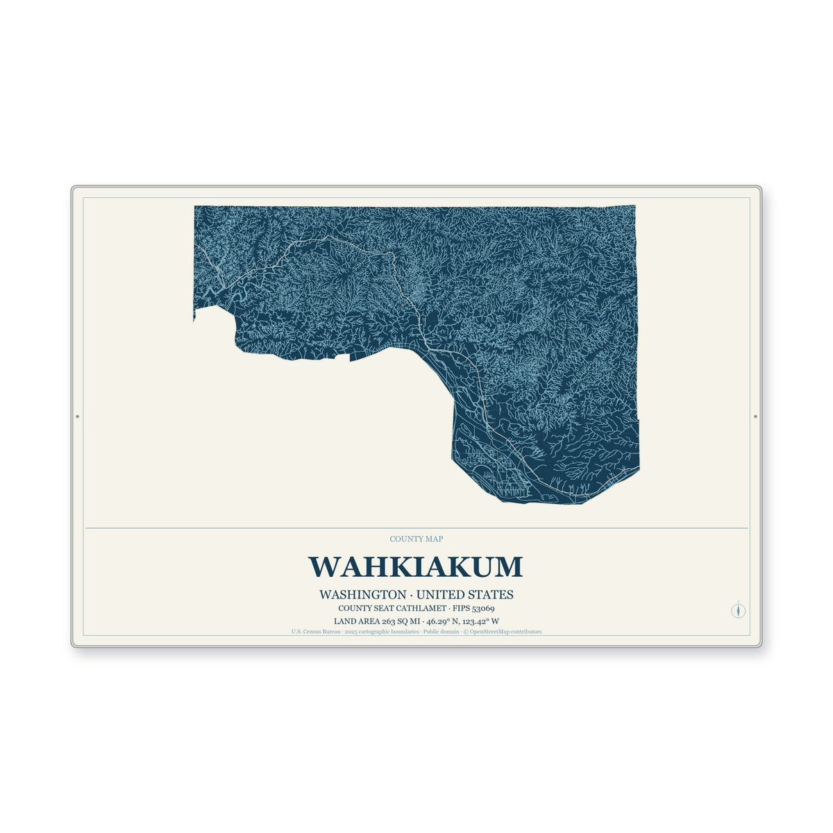 Wahkiakum County, Washington Map Aluminum Sign in Coastal Cutout style