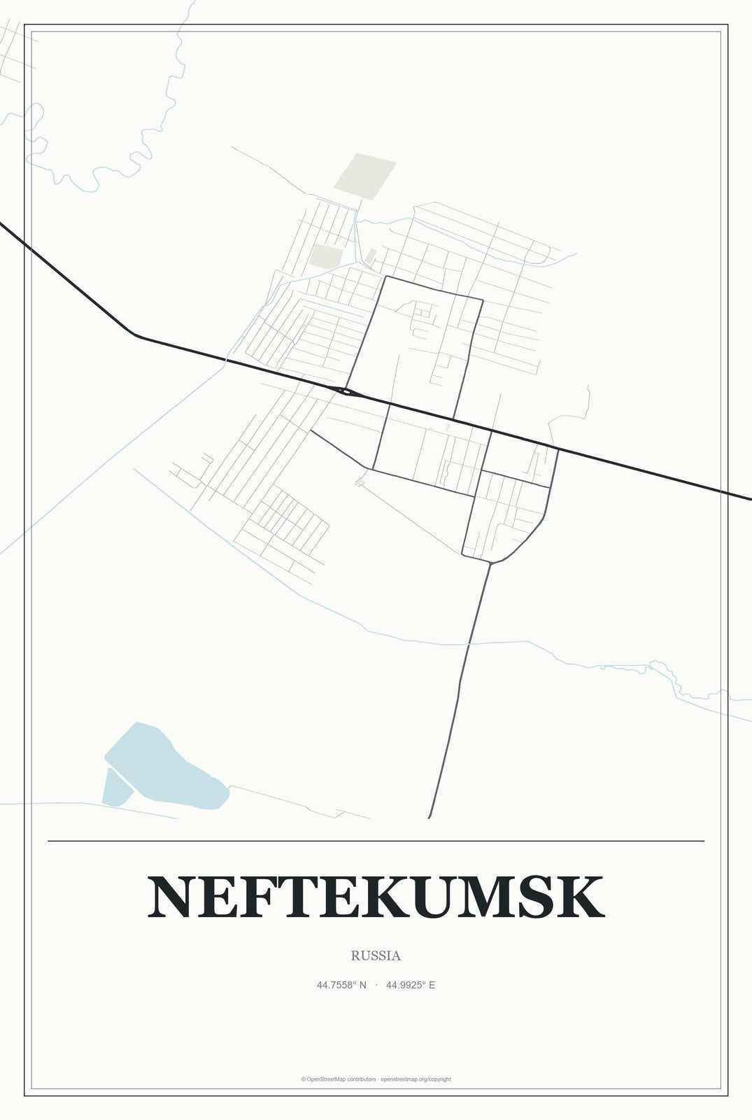 Neftekumsk, Russia City Map Aluminum Sign in Gallery Air style