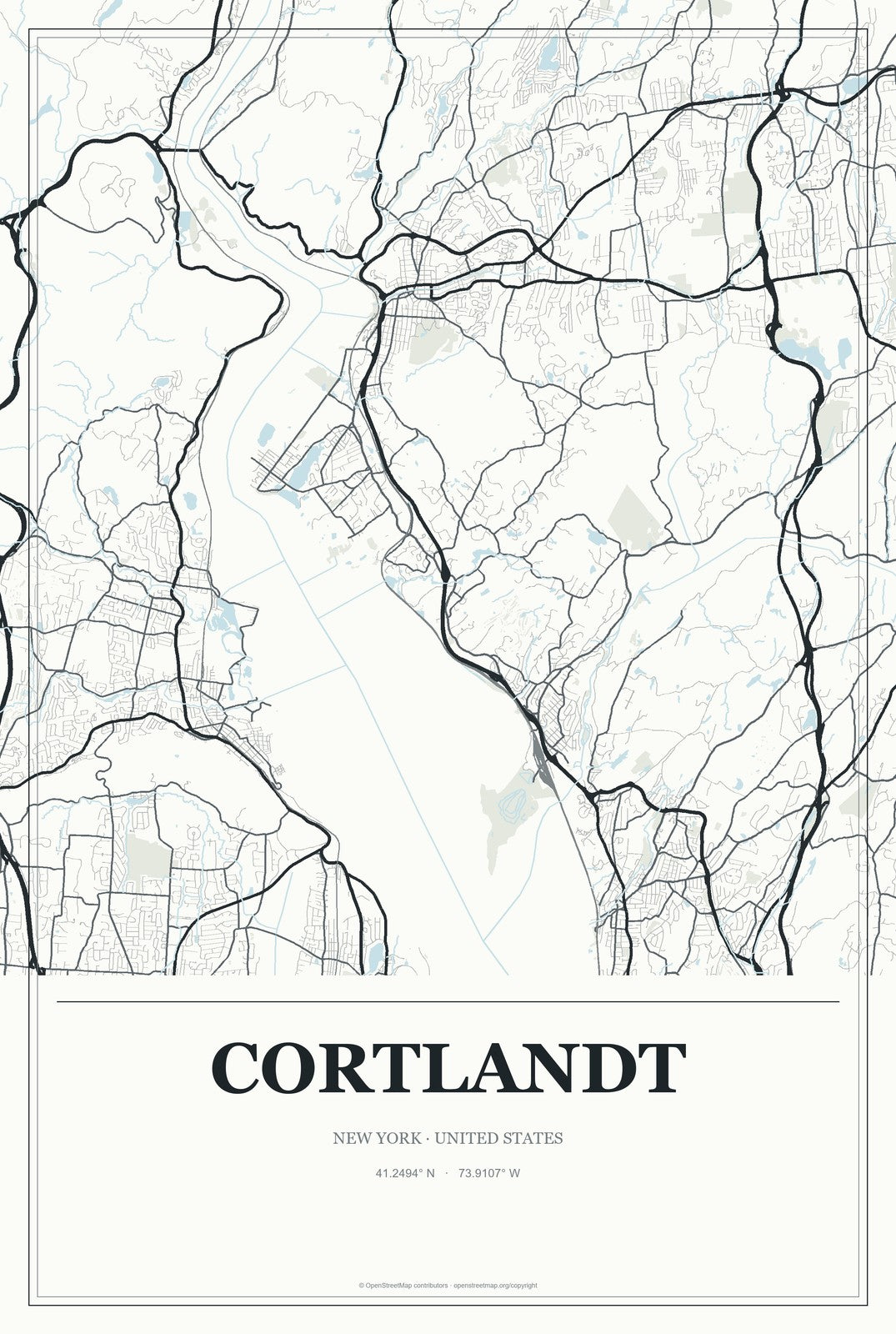 Cortlandt, New York City Map Aluminum Sign in Gallery Air style