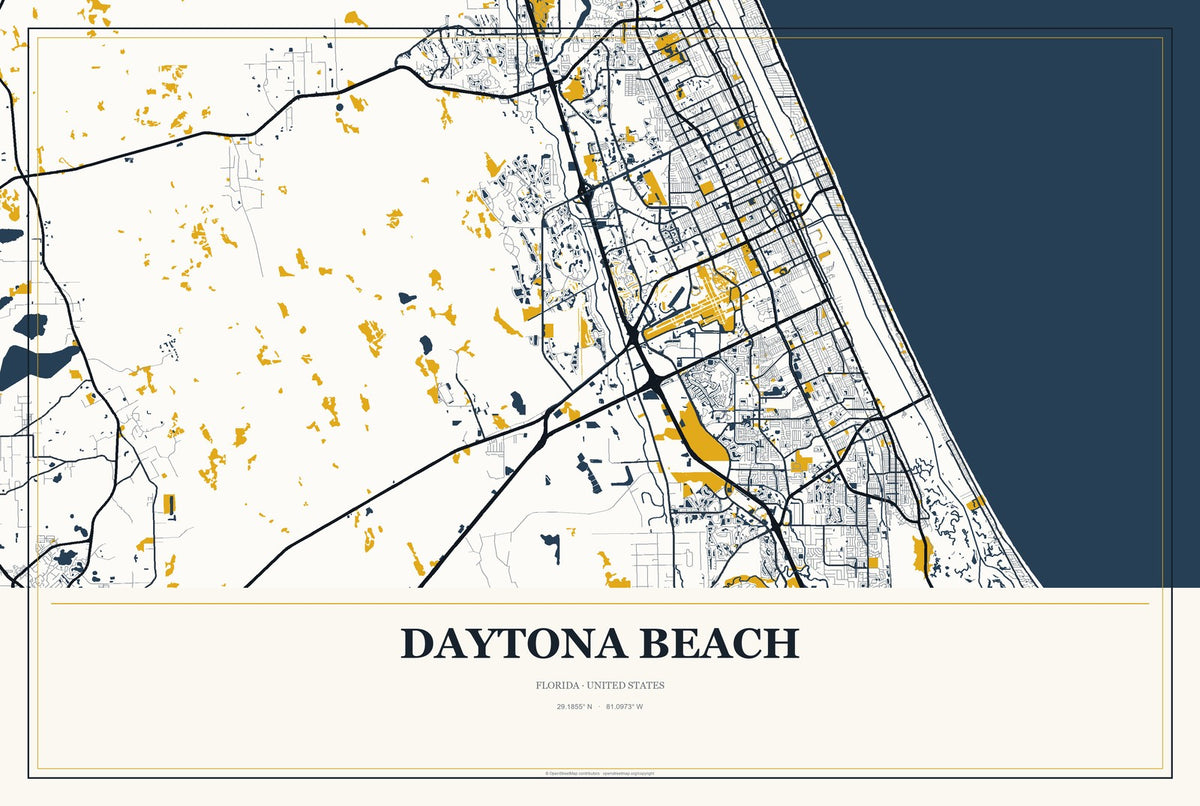 Daytona Beach, Florida City Map Aluminum Sign in Citrine Modern style