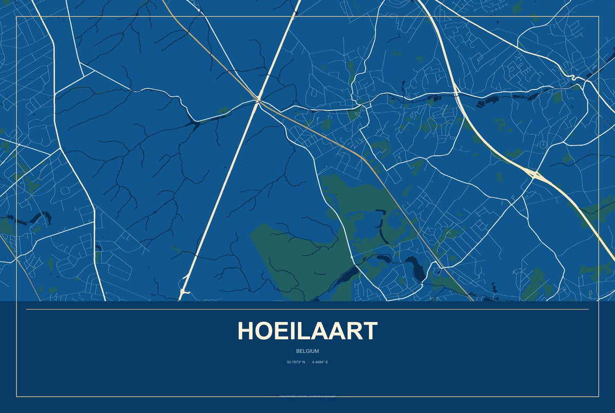 Hoeilaart, Belgium City Map Aluminum Sign in Harbor Cobalt style
