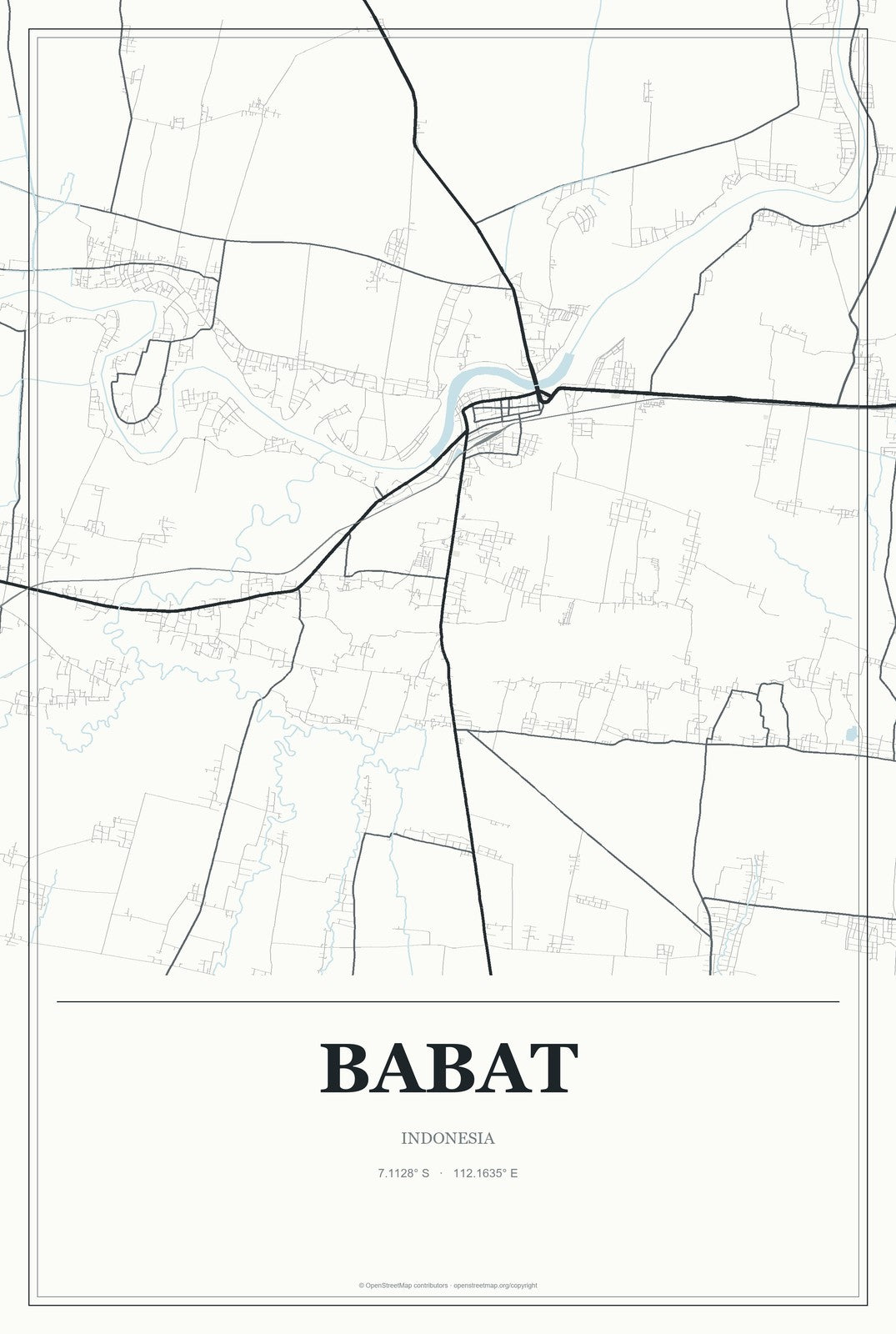 Babat, Indonesia City Map Aluminum Sign in Gallery Air style