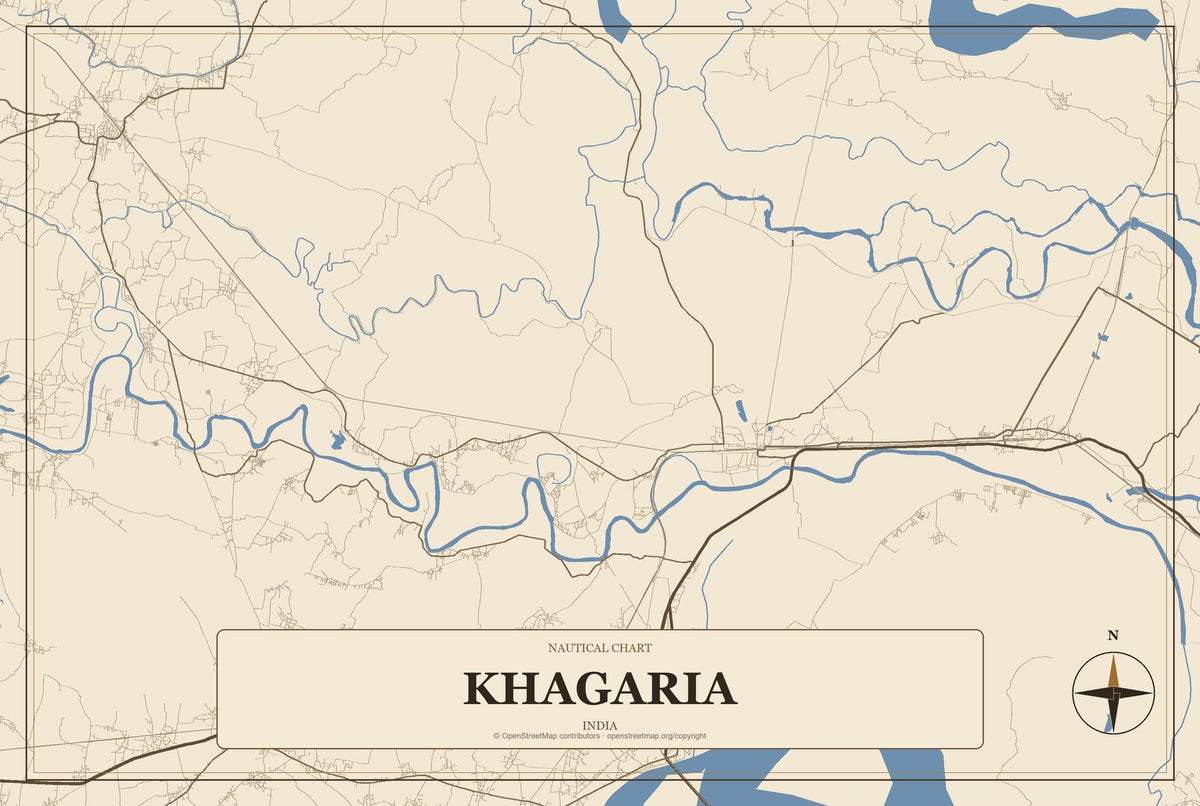 Khagaria, India City Map Aluminum Sign in Heritage Nautical style