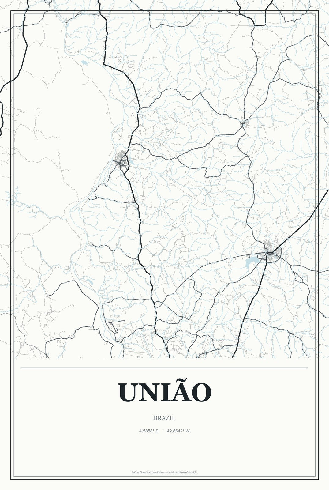 União, Brazil City Map Aluminum Sign in Gallery Air style