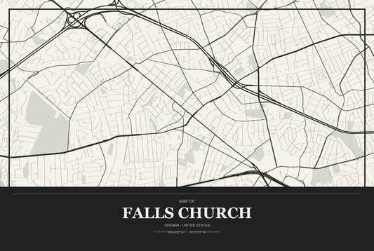 Falls Church, Virginia City Map Aluminum Sign in Museum Plaque style