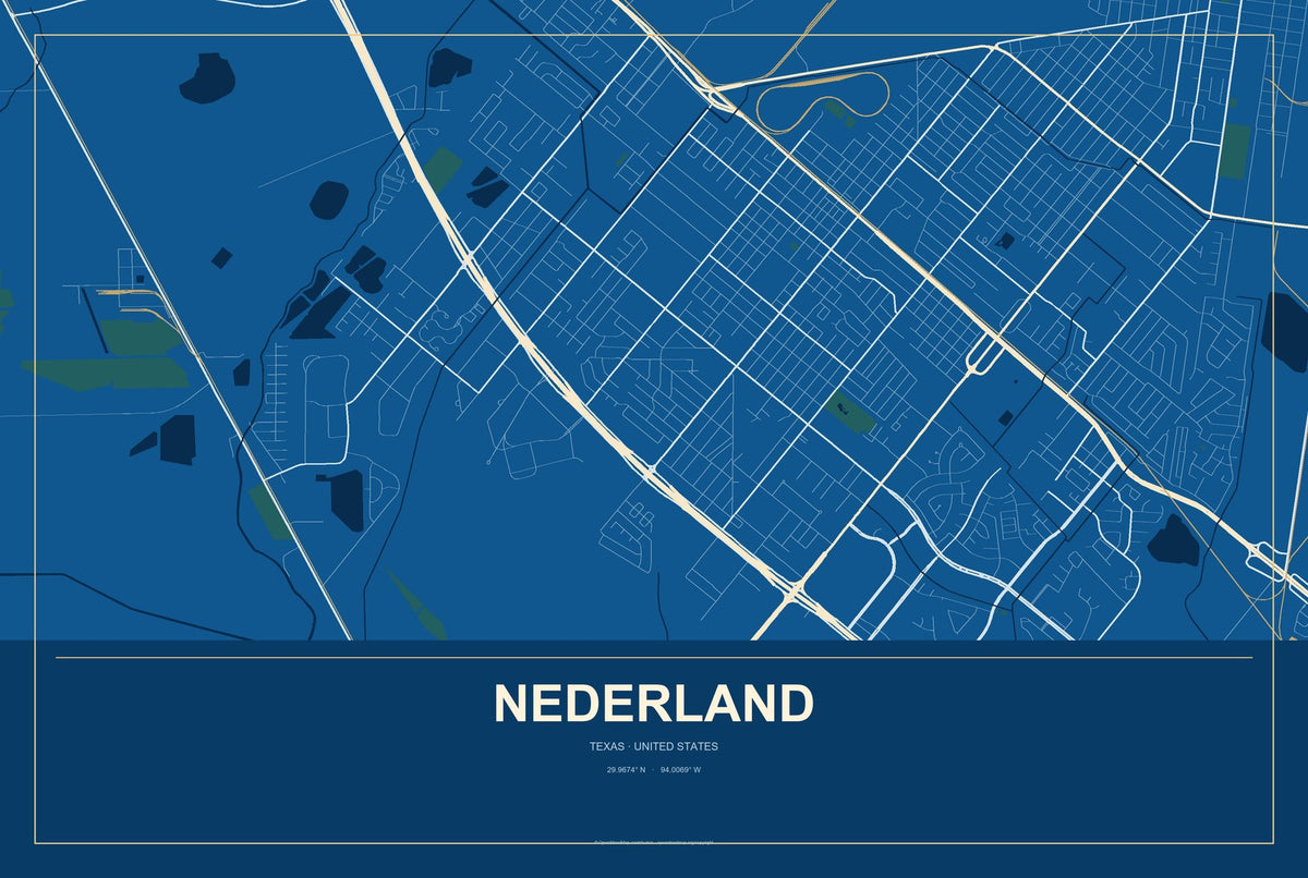 Nederland, Texas City Map Aluminum Sign in Harbor Cobalt style
