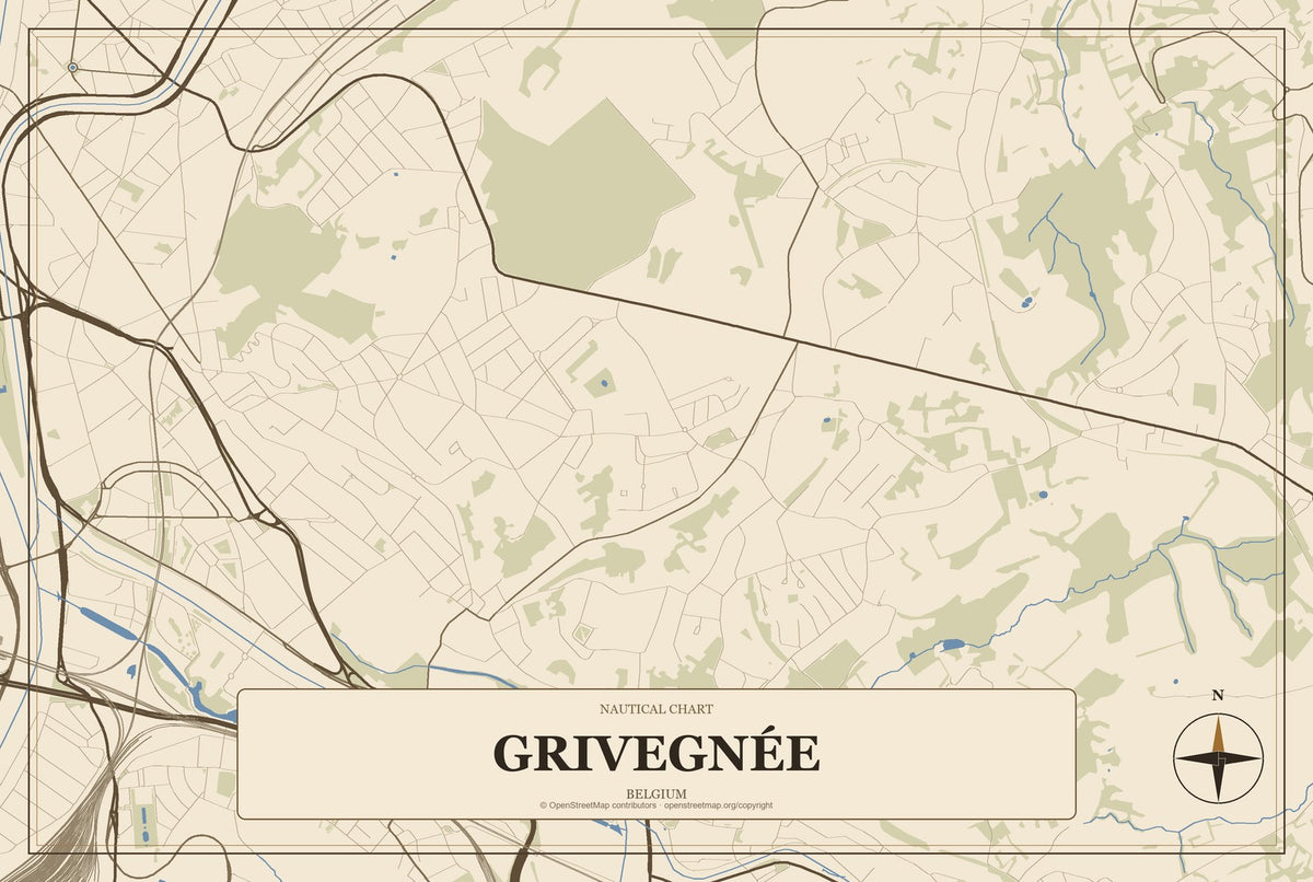 Grivegnée, Belgium City Map Aluminum Sign in Heritage Nautical style