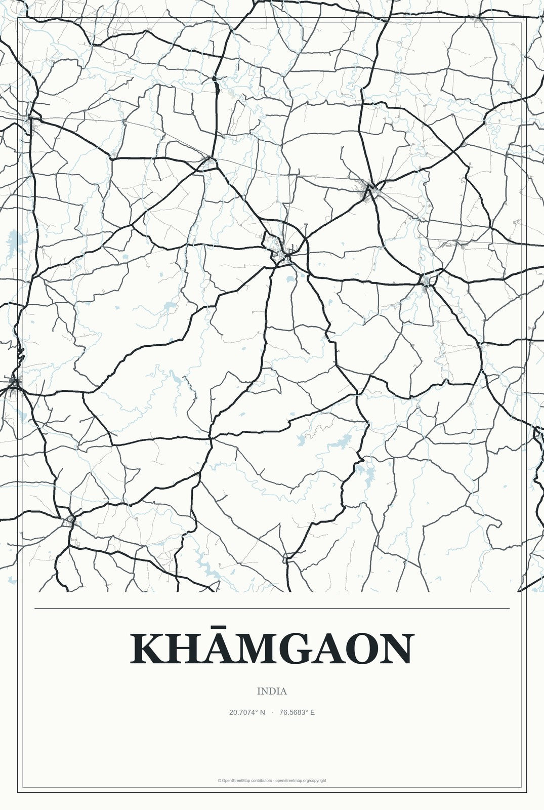 Khāmgaon, India City Map Aluminum Sign in Gallery Air style
