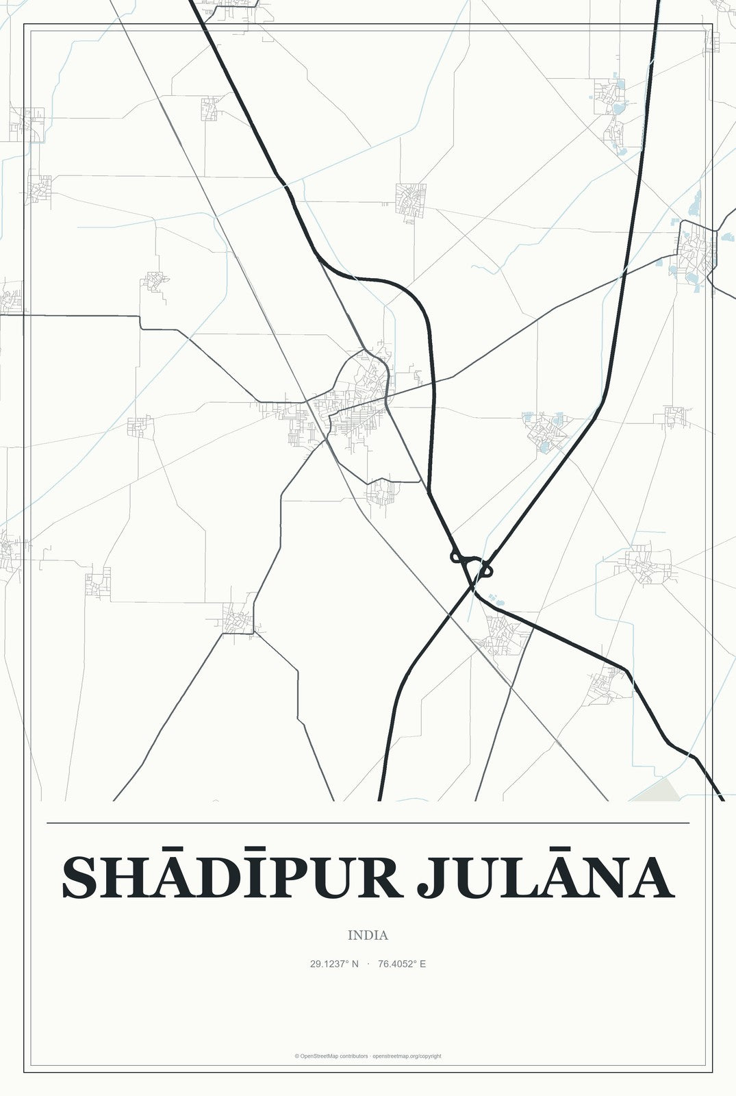 Shādīpur Julāna, India City Map Aluminum Sign in Gallery Air style