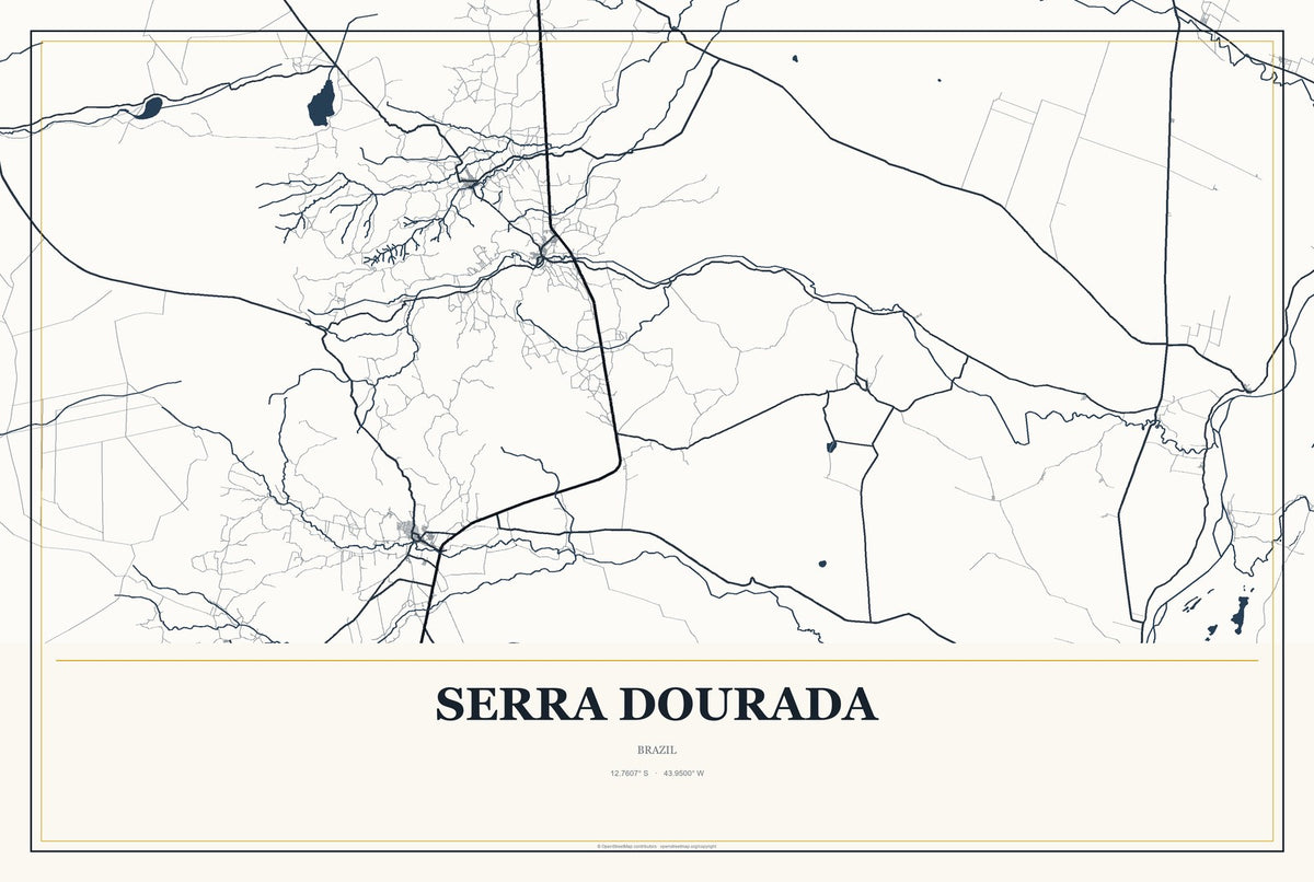 Serra Dourada, Brazil City Map Aluminum Sign in Citrine Modern style