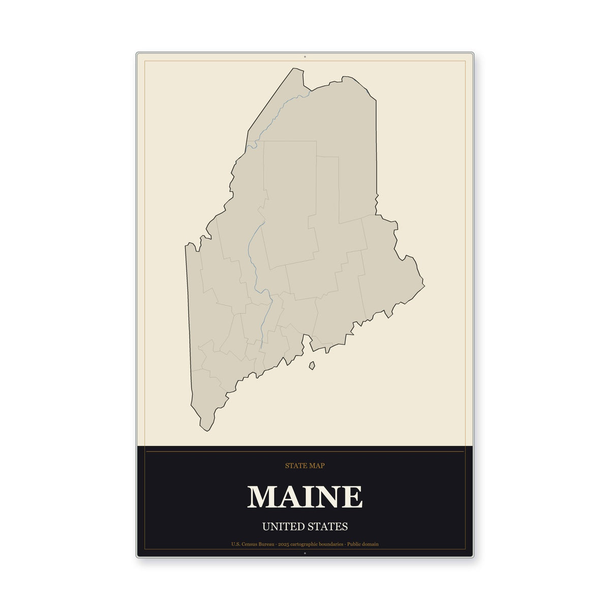 Maine state map aluminum sign in Museum Plaque style