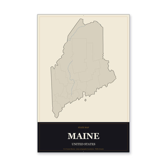 Maine state map aluminum sign in Museum Plaque style