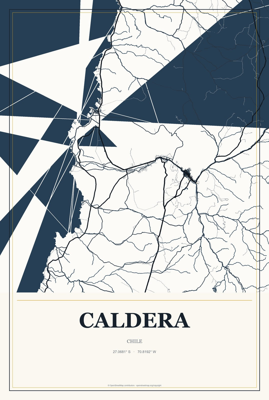 Caldera, Chile City Map Aluminum Sign in Citrine Modern style