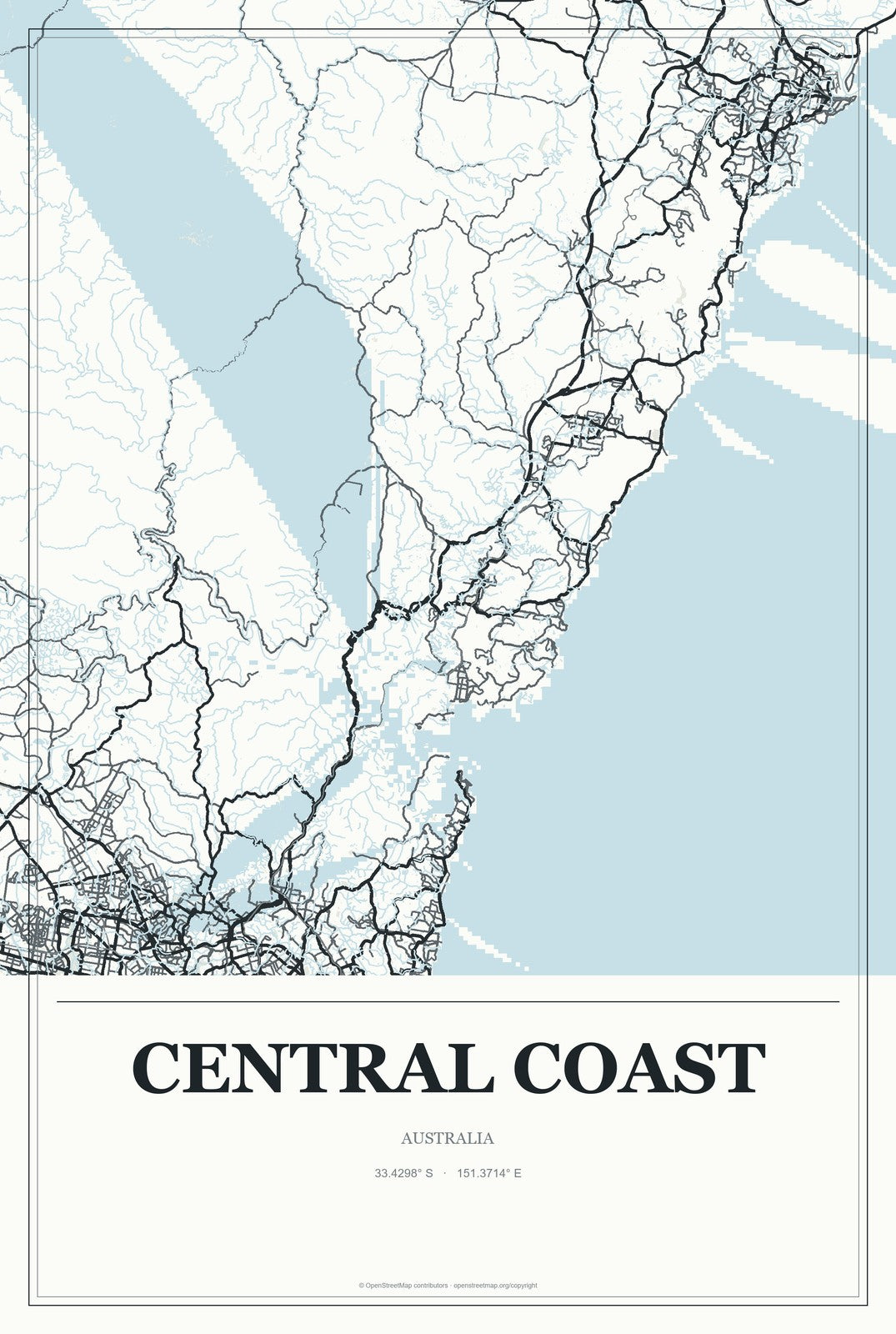 Central Coast, Australia City Map Aluminum Sign in Gallery Air style