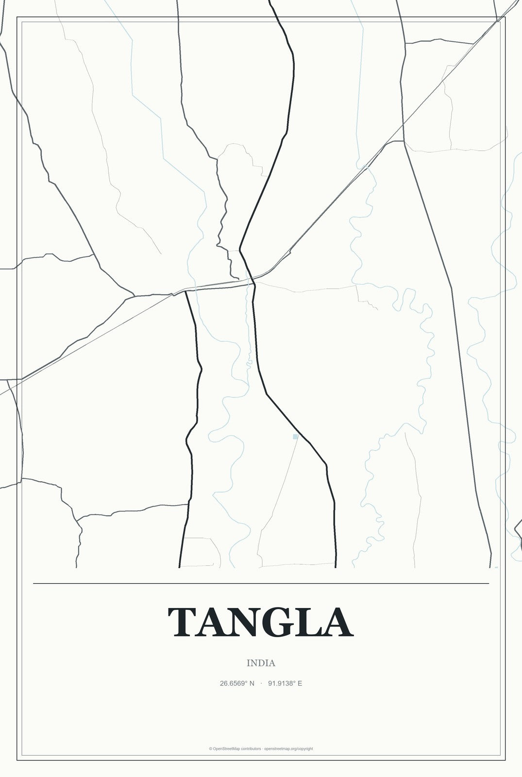 Tangla, India City Map Aluminum Sign in Gallery Air style