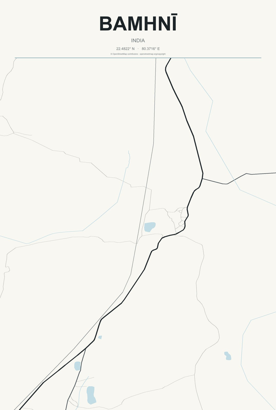 Bamhnī, India City Map Aluminum Sign in Headline Atlas style