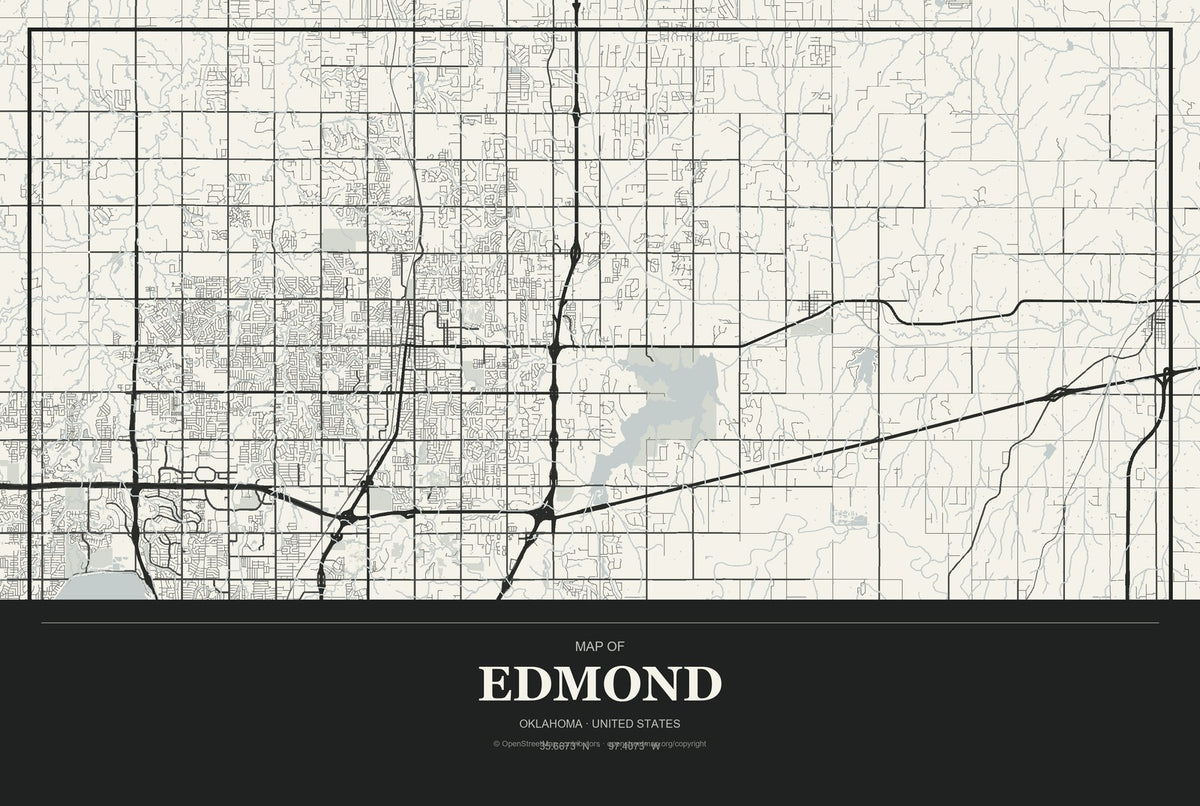Edmond, Oklahoma City Map Aluminum Sign in Museum Plaque style