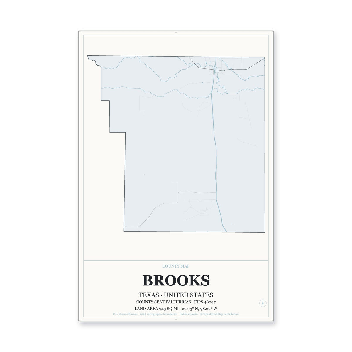 Brooks County, Texas Map Aluminum Sign in Gallery Air style
