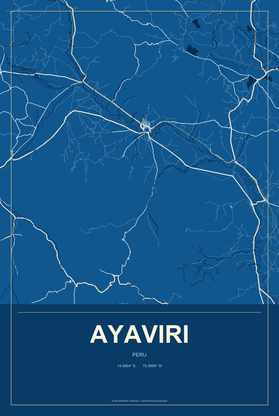 Ayaviri, Peru City Map Aluminum Sign in Harbor Cobalt style
