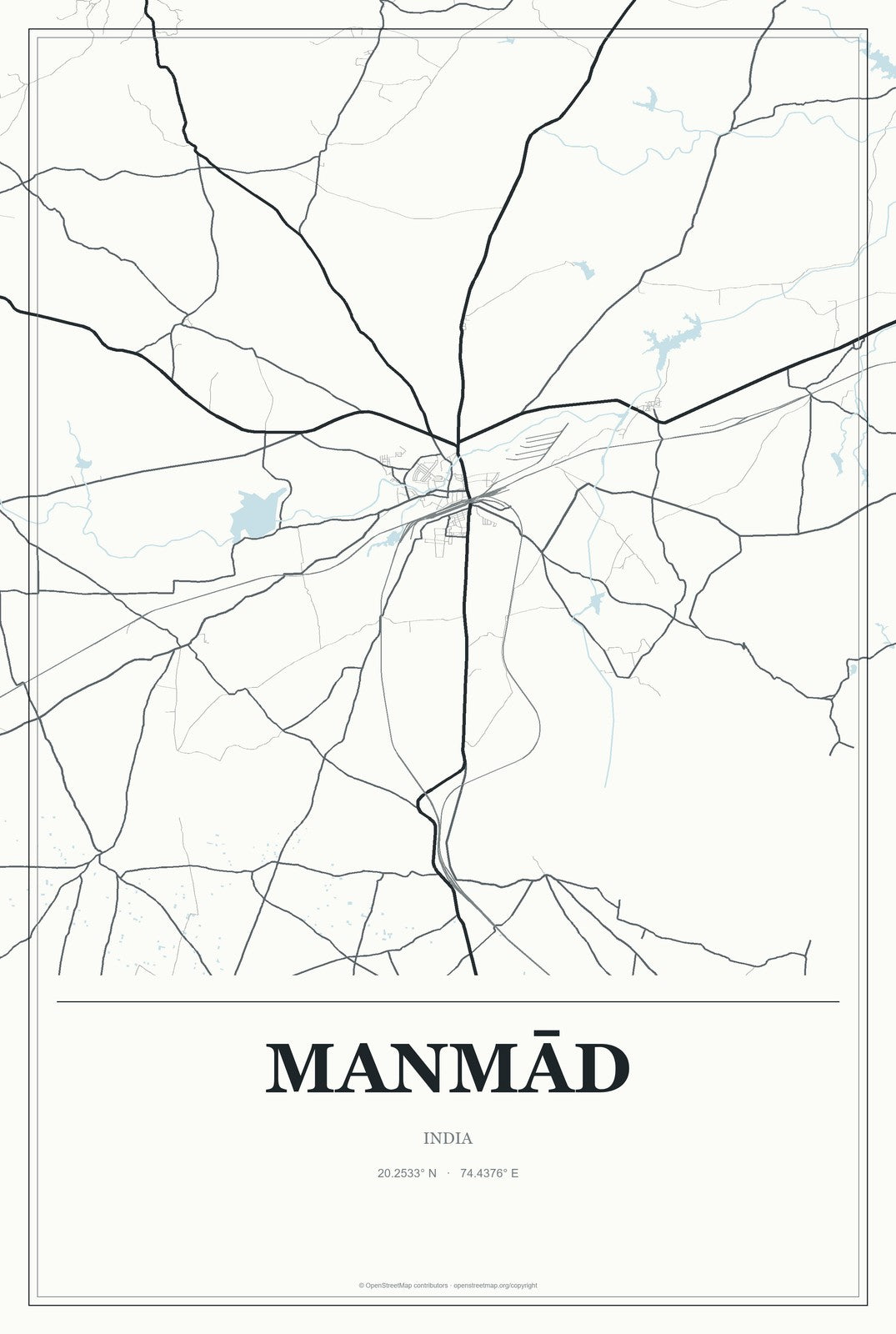 Manmād, India City Map Aluminum Sign in Gallery Air style