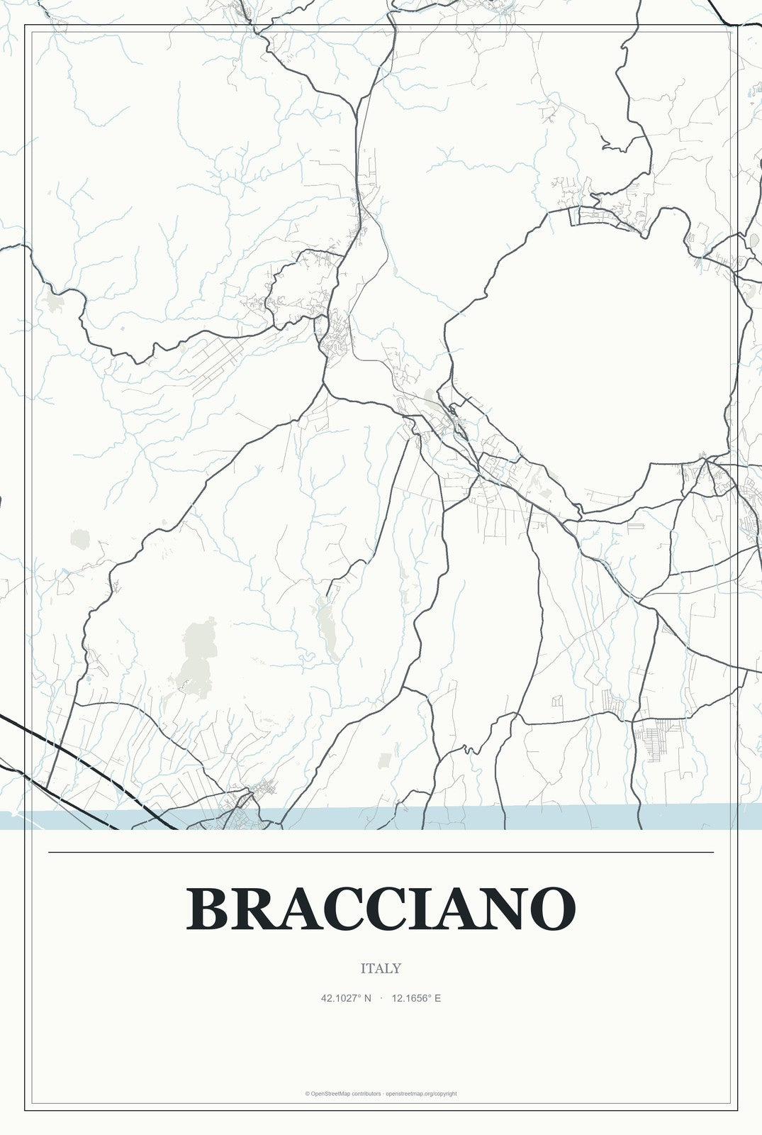 Bracciano, Italy City Map Aluminum Sign in Gallery Air style