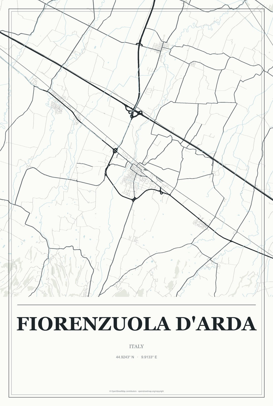 Fiorenzuola d'Arda, Italy City Map Aluminum Sign in Gallery Air style