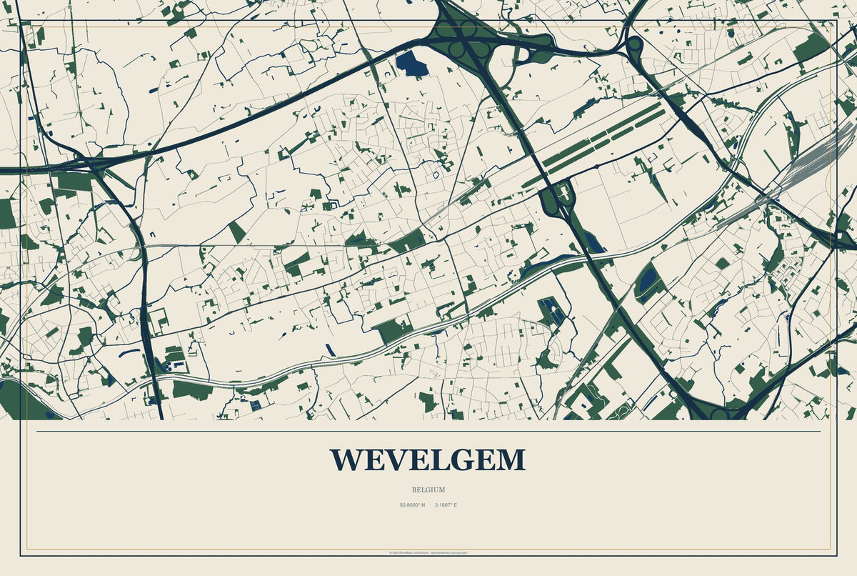 Wevelgem, Belgium City Map Aluminum Sign in Coastal Cutout style