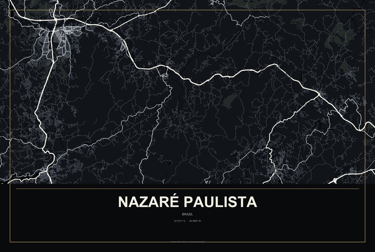 Nazaré Paulista, Brazil City Map Aluminum Sign in Metropolitan Noir style