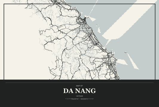 Da Nang, Vietnam City Map Aluminum Sign in Museum Plaque style