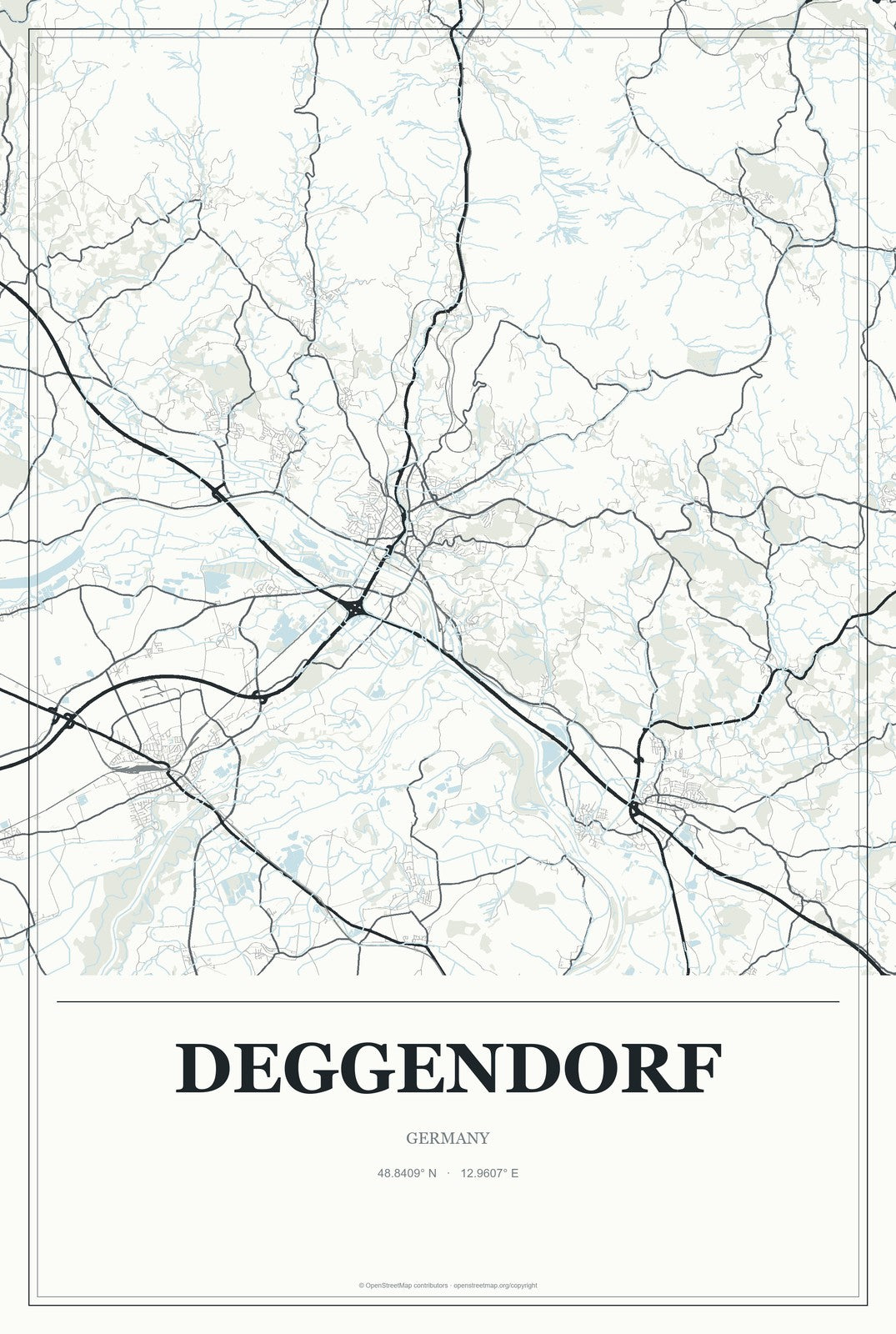 Deggendorf, Germany City Map Aluminum Sign in Gallery Air style