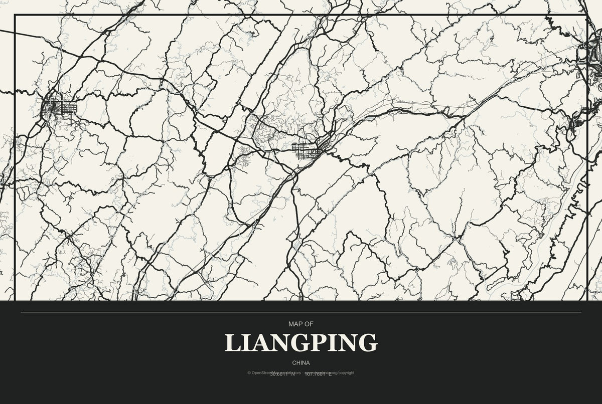 Liangping, China City Map Aluminum Sign in Museum Plaque style