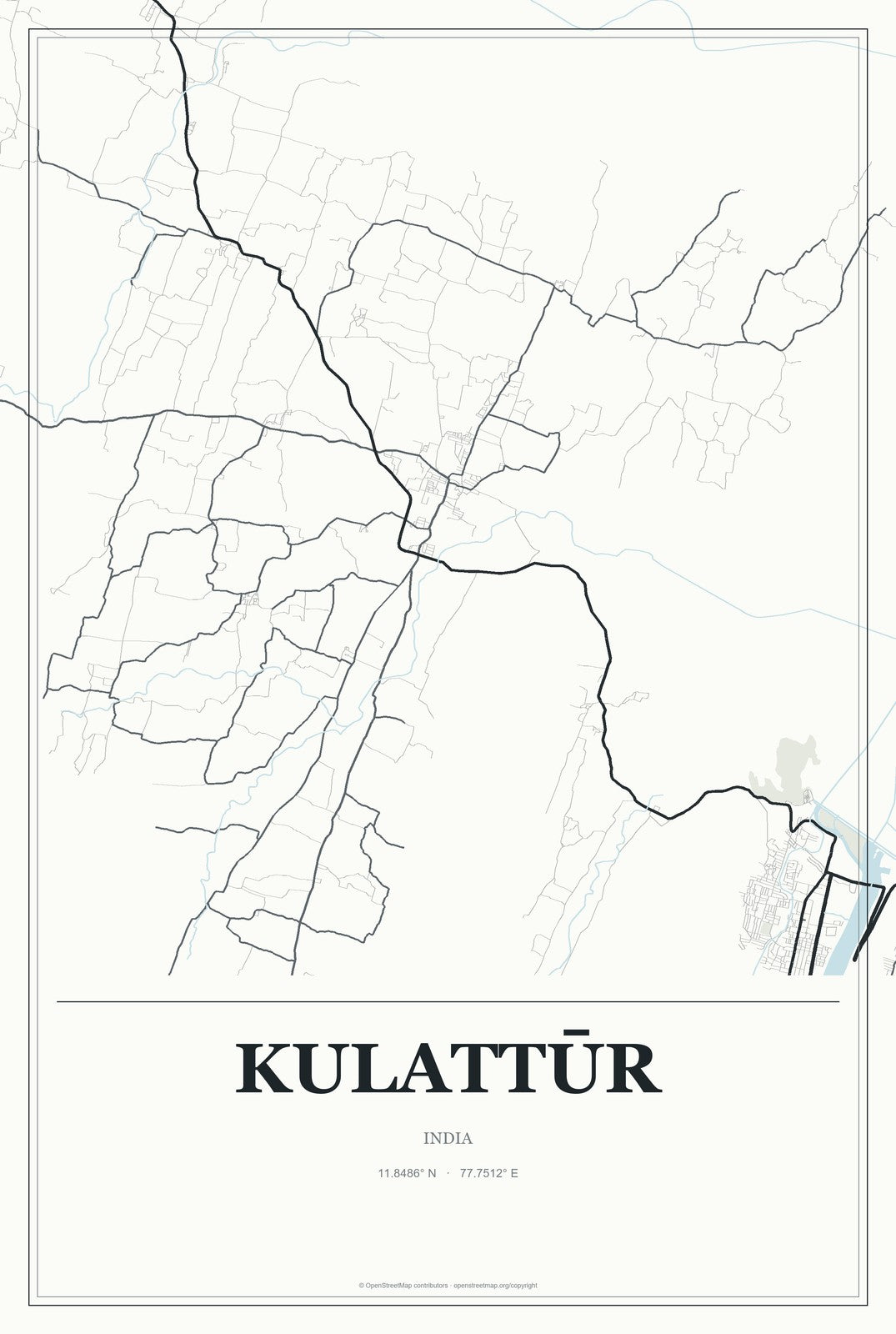 Kulattūr, India City Map Aluminum Sign in Gallery Air style