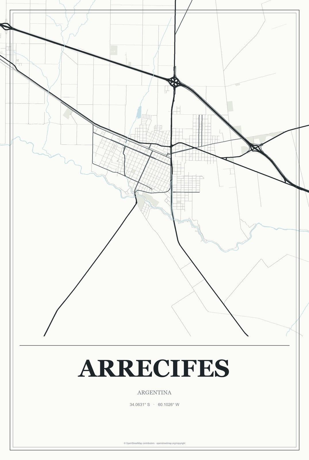Arrecifes, Argentina City Map Aluminum Sign in Gallery Air style