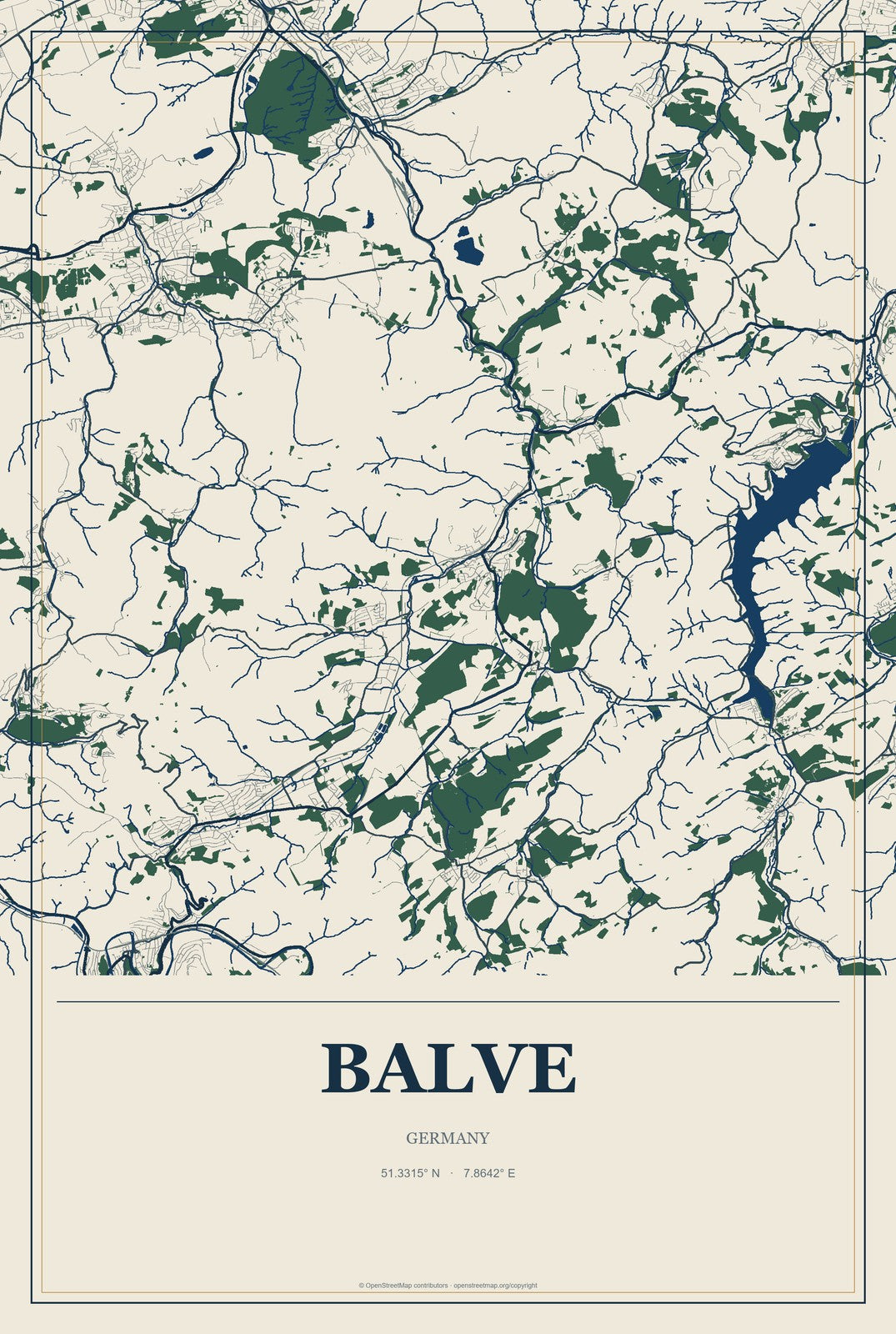 Balve, Germany City Map Aluminum Sign in Coastal Cutout style