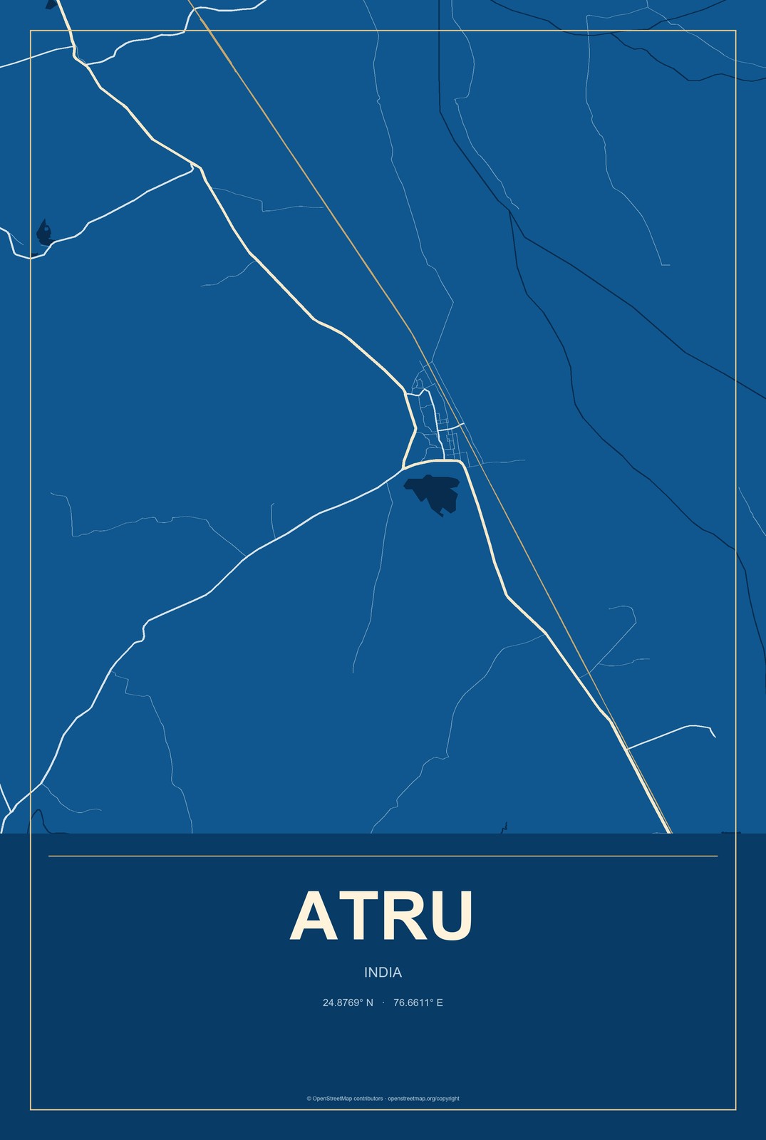 Atru, India City Map Aluminum Sign in Harbor Cobalt style
