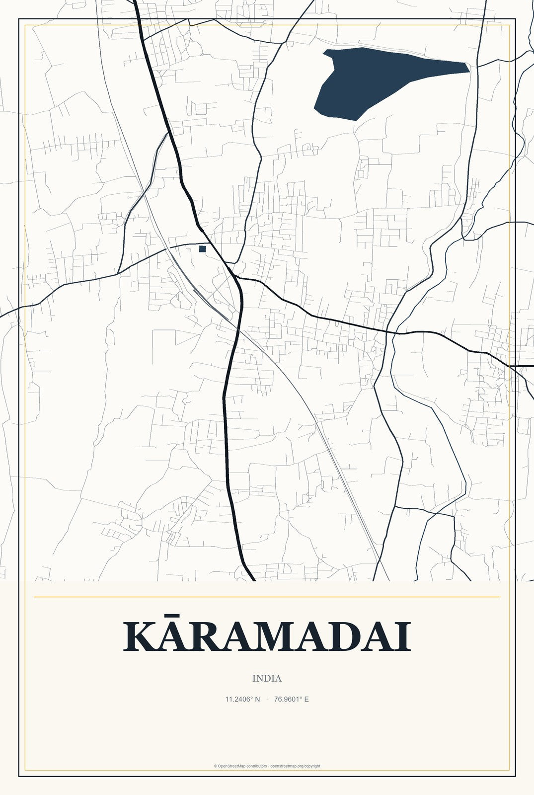 Kāramadai, India City Map Aluminum Sign in Citrine Modern style