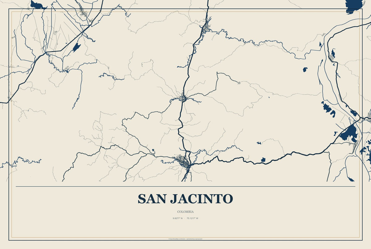 San Jacinto, Colombia City Map Aluminum Sign in Coastal Cutout style