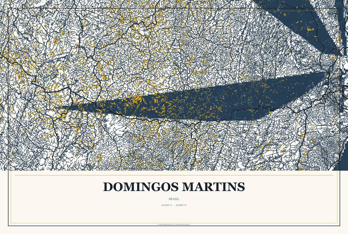 Domingos Martins, Brazil City Map Aluminum Sign in Citrine Modern style