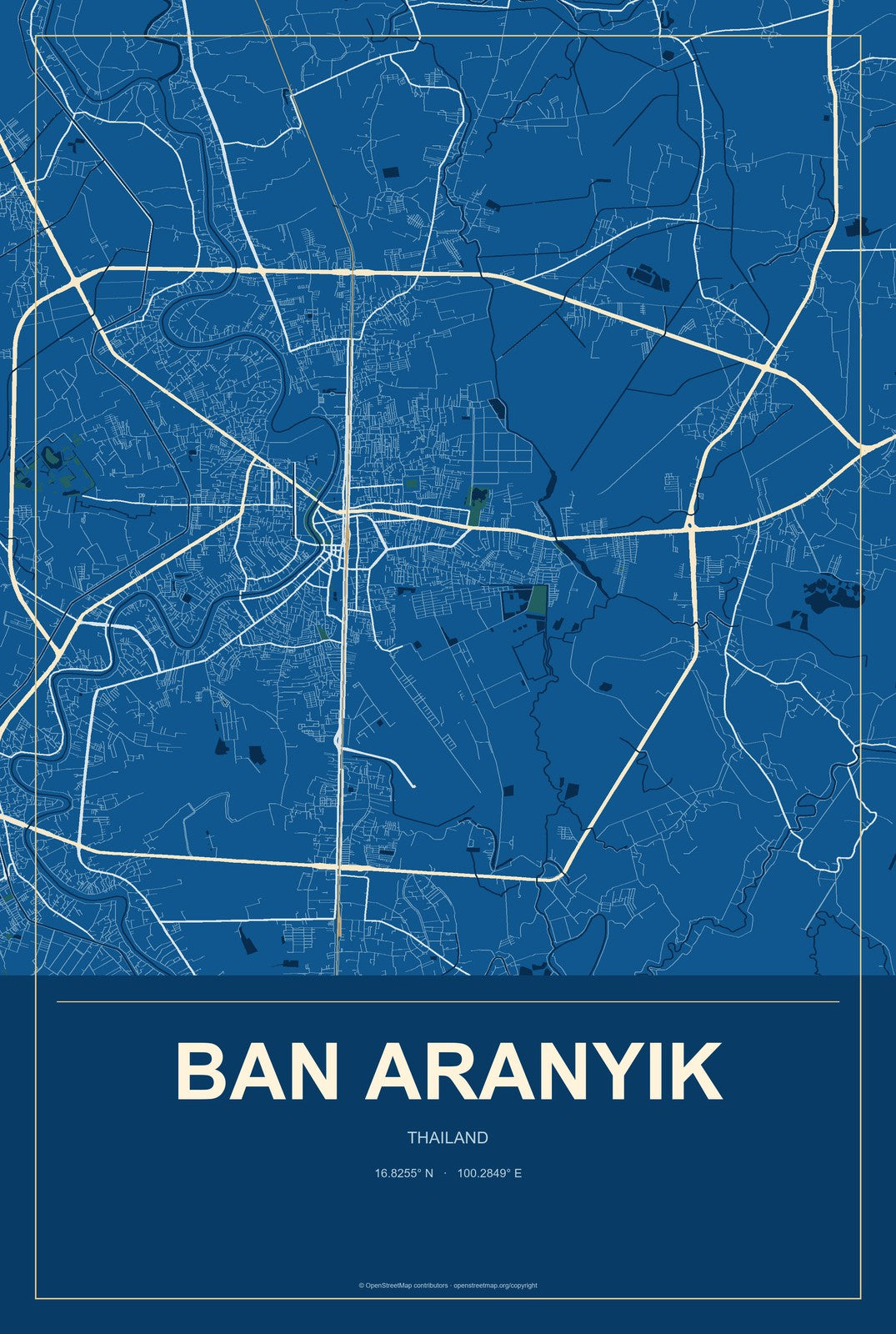 Ban Aranyik, Thailand City Map Aluminum Sign in Harbor Cobalt style