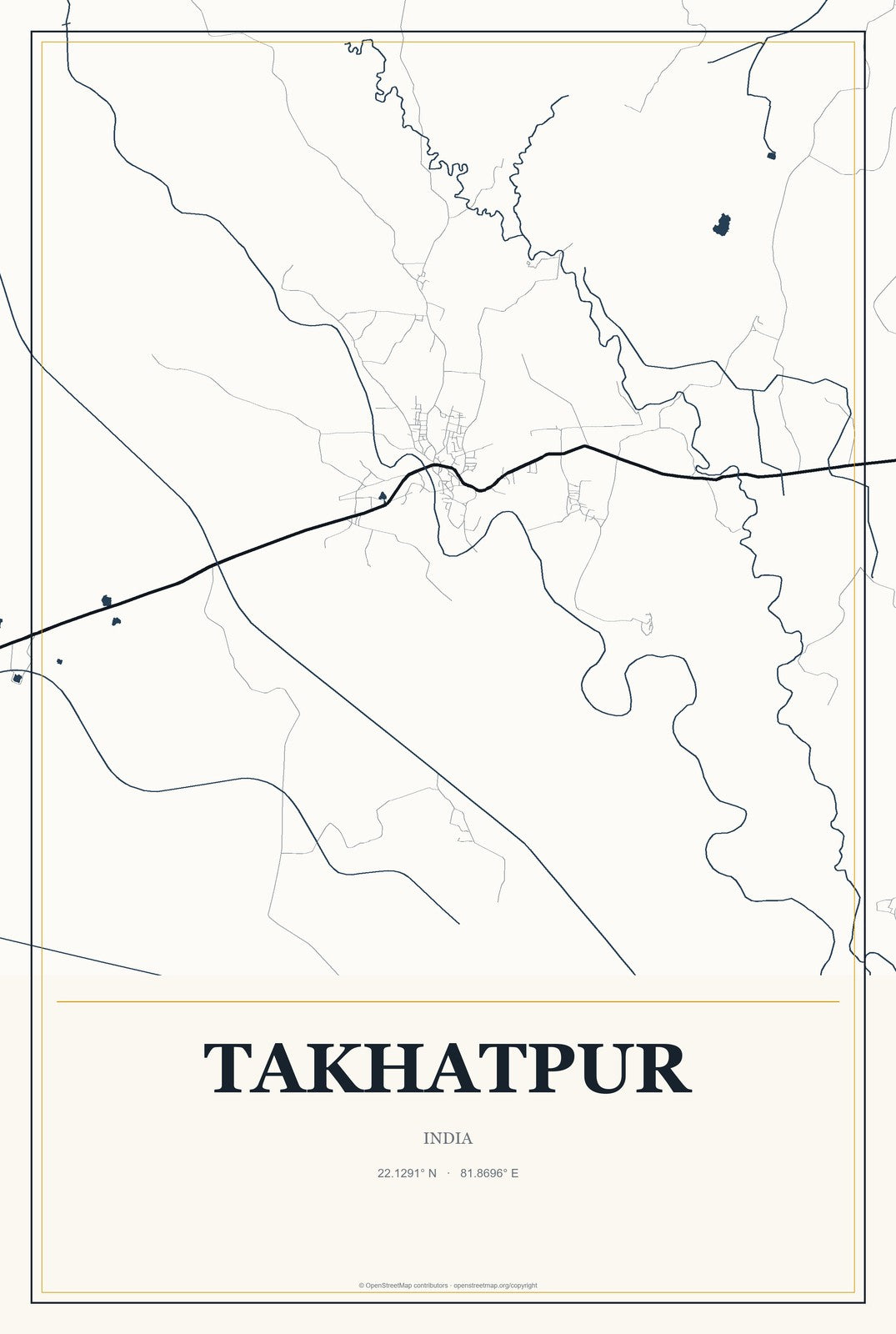 Takhatpur, India City Map Aluminum Sign in Citrine Modern style