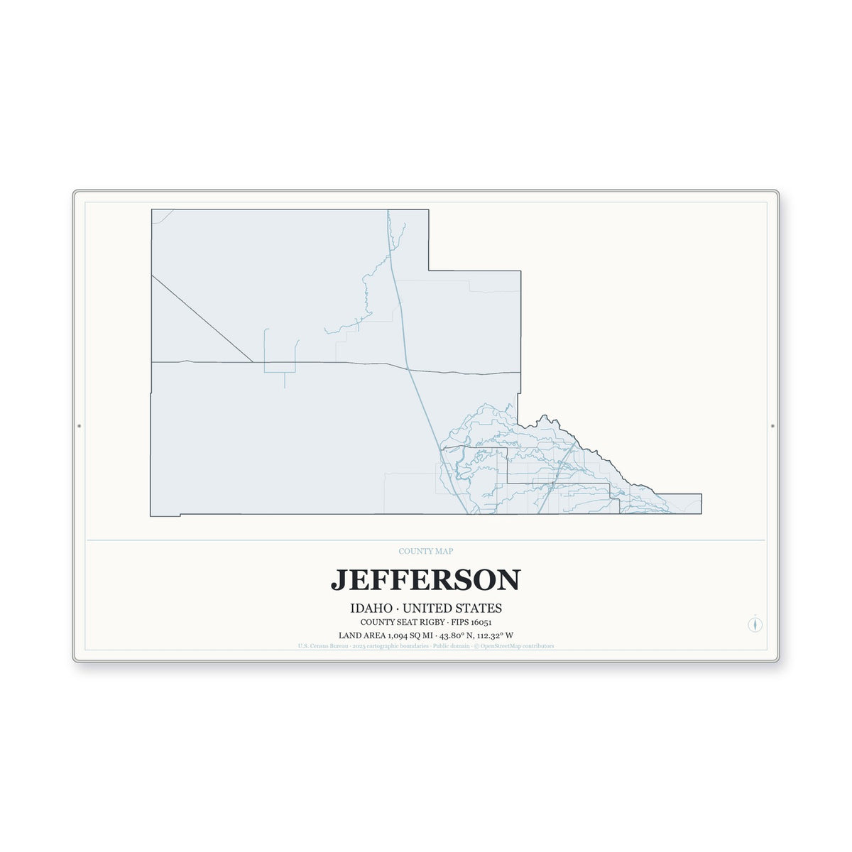 Jefferson County, Idaho Map Aluminum Sign in Gallery Air style