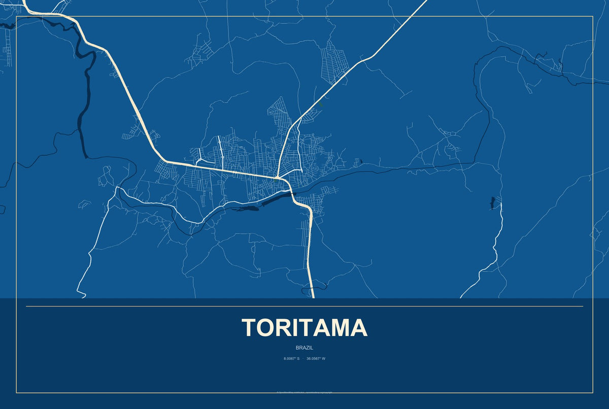 Toritama, Brazil City Map Aluminum Sign in Harbor Cobalt style