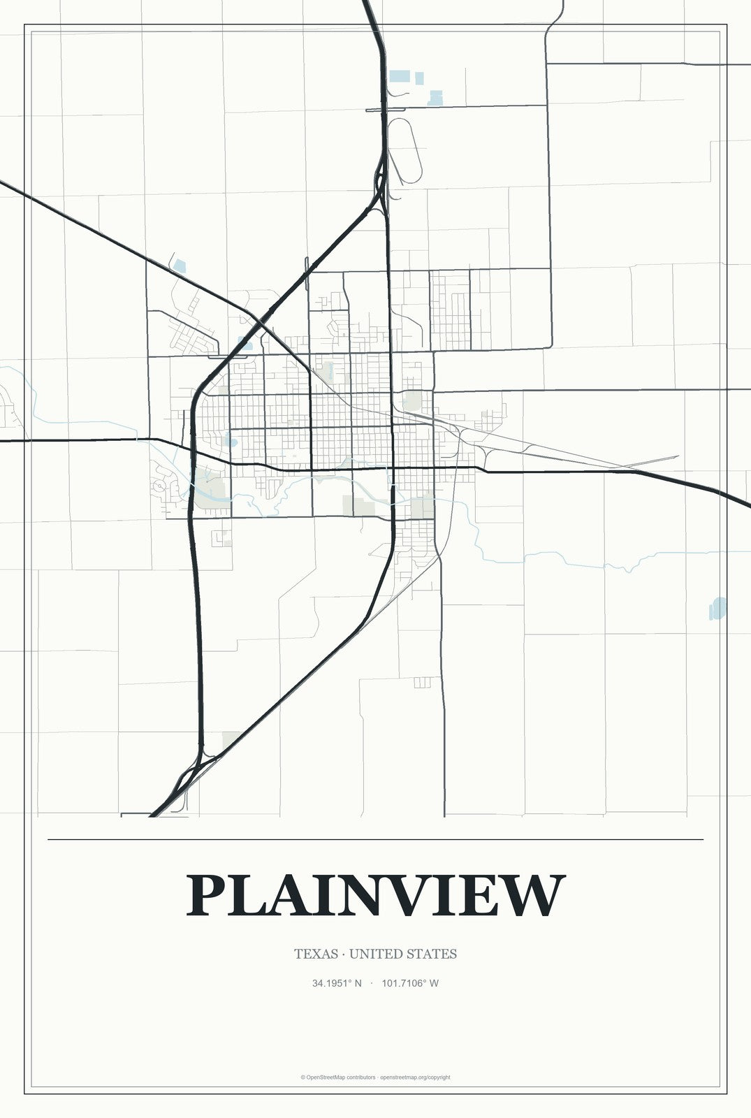 Plainview, Texas City Map Aluminum Sign in Gallery Air style