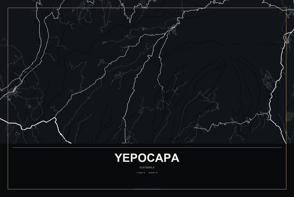 Yepocapa, Guatemala City Map Aluminum Sign in Metropolitan Noir style