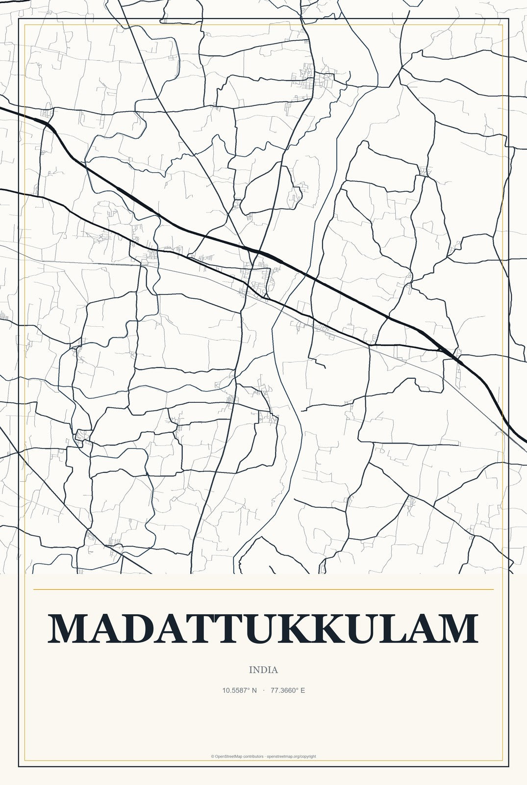 Madattukkulam, India City Map Aluminum Sign in Citrine Modern style