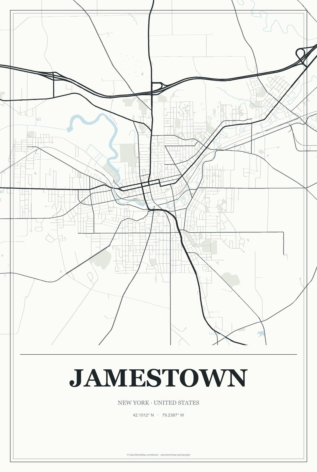 Jamestown, New York City Map Aluminum Sign in Gallery Air style