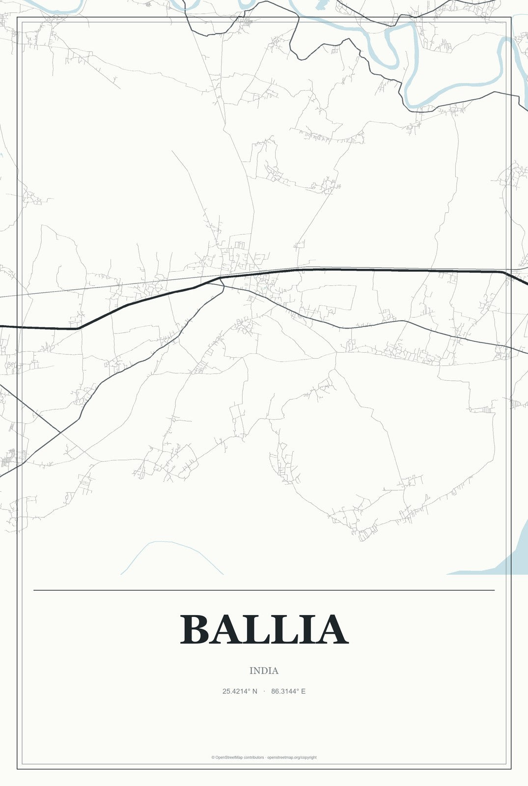 Ballia, India City Map Aluminum Sign in Gallery Air style