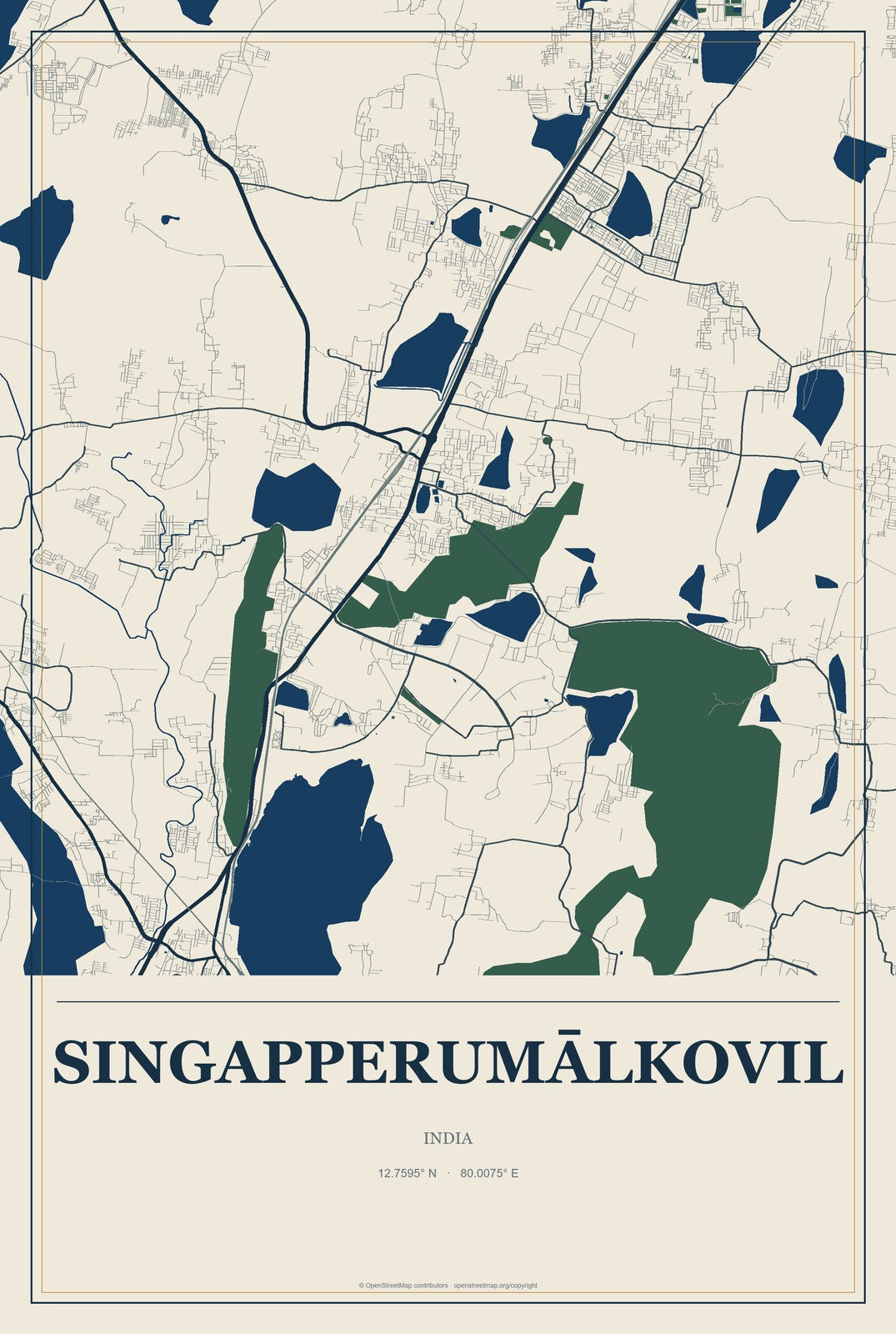 Singapperumālkovil, India City Map Aluminum Sign in Coastal Cutout style